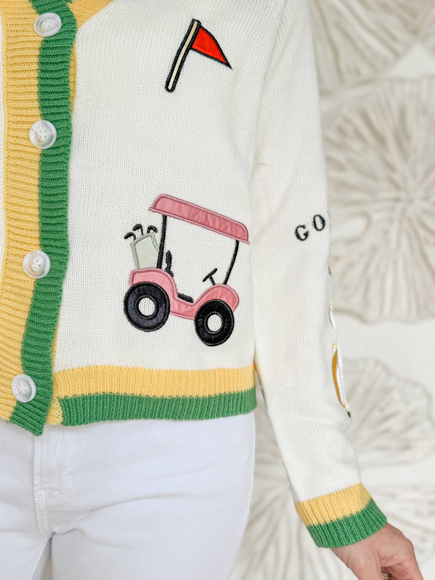 Cream/Yellow Embroidered Golf Cardigan