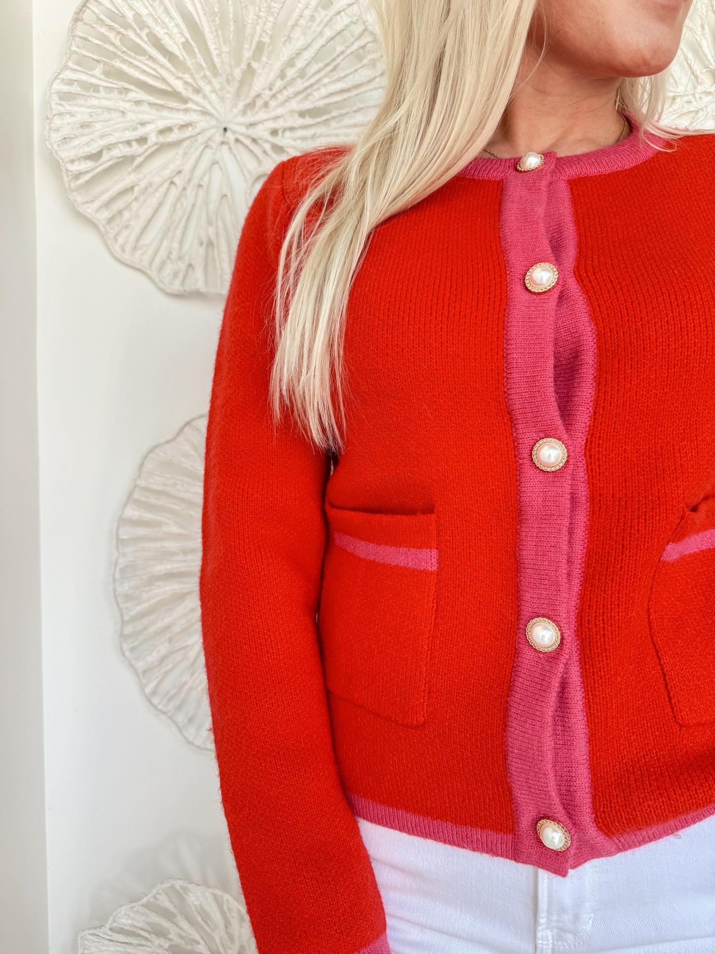 Pink/Red Pearl Button Cardigan