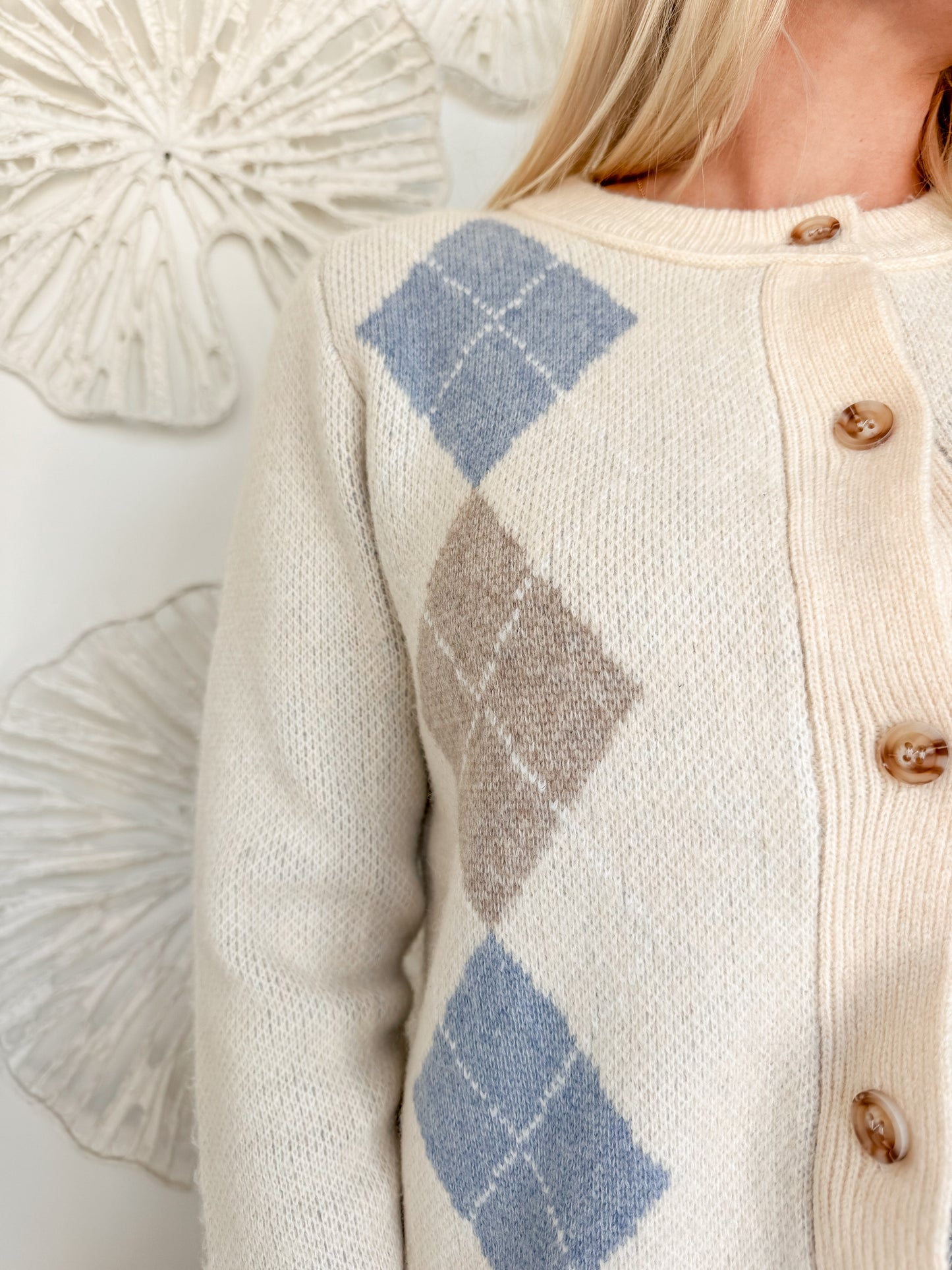 Blue Argyle Button Cardigan