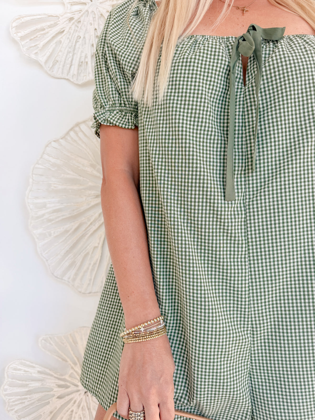 Green Gingham Romper