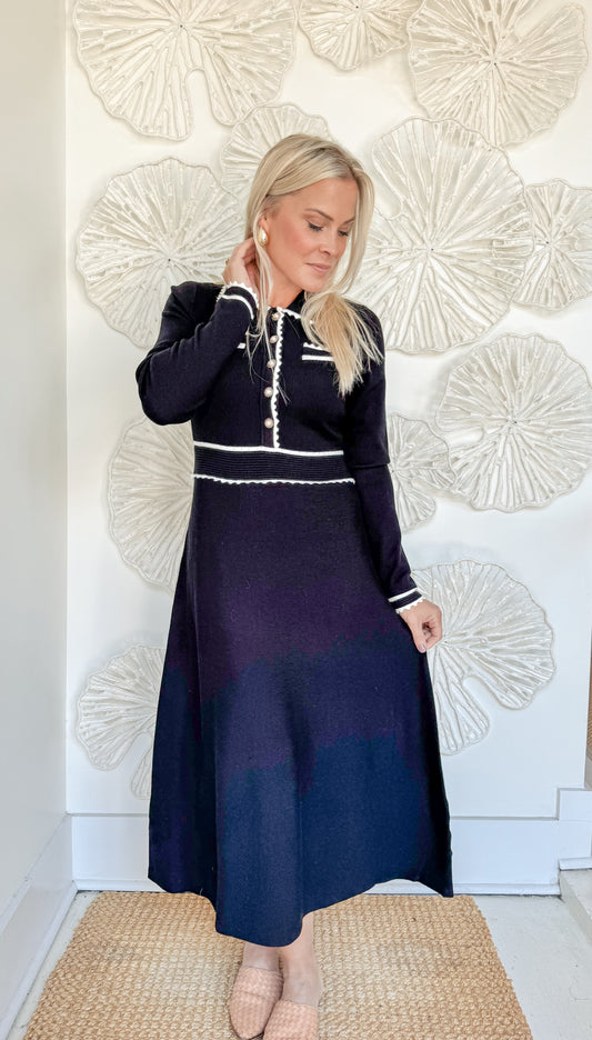 Black Ruffled Trim Swing Midi