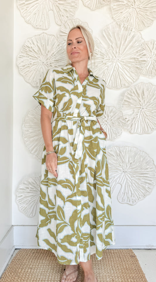 Blue/Green Leaf Print Maxi