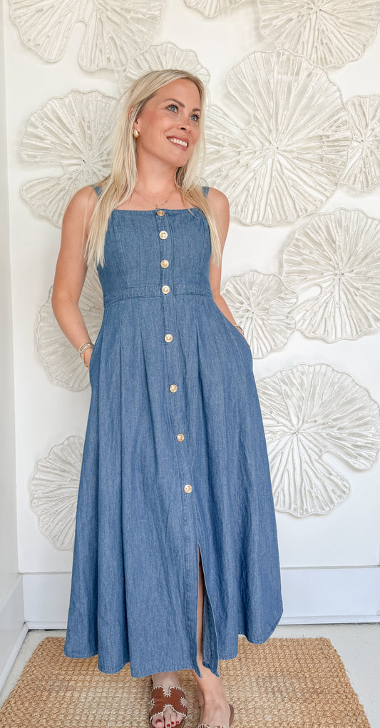 Light Denim Button Maxi