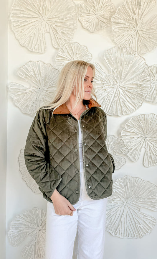 Olive Quilted Suede Jacket