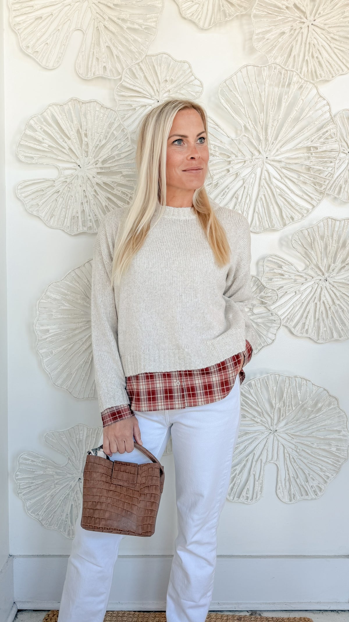 Natural Plaid Layered Sweater