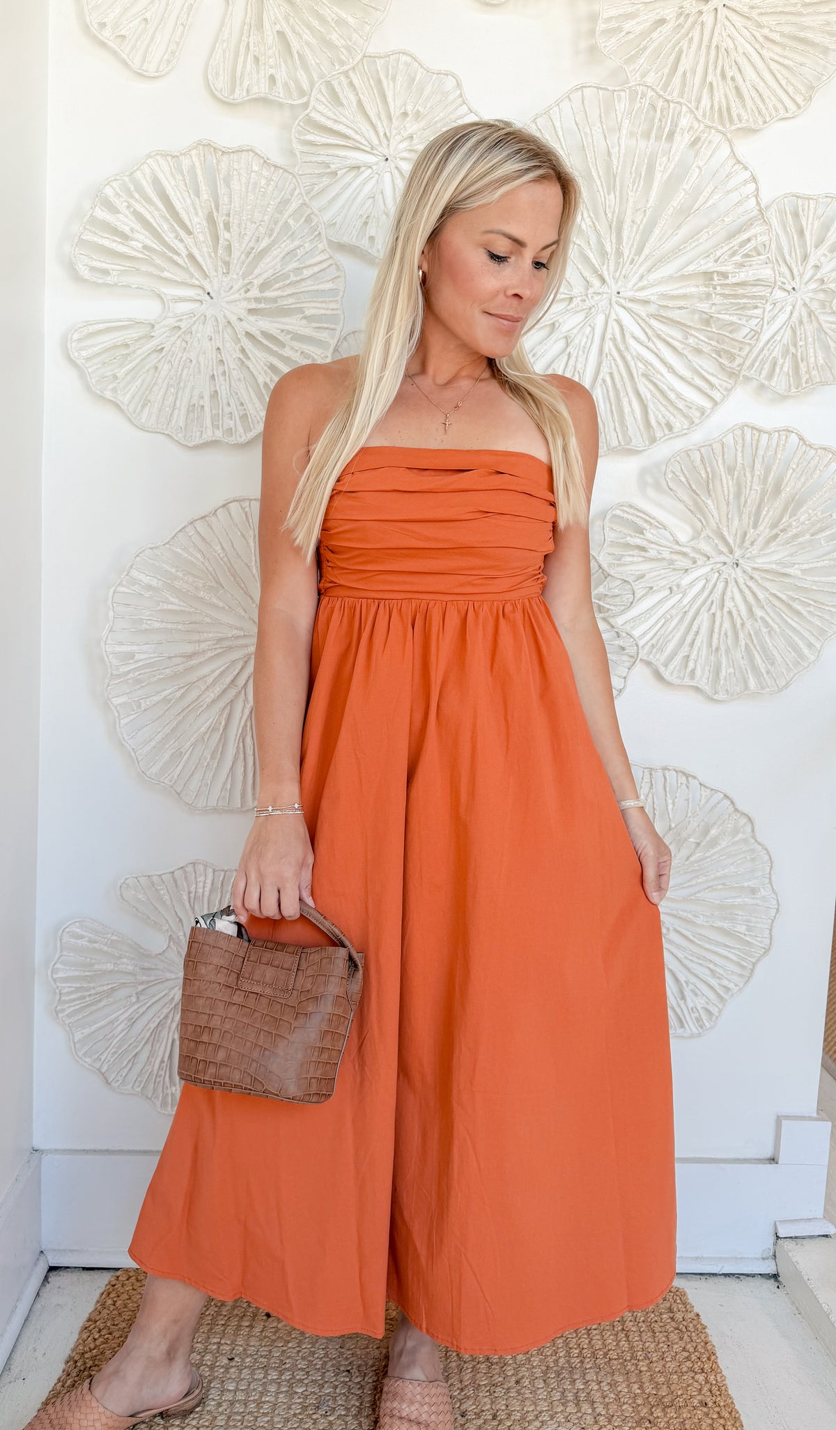 Rust Strapless Midi