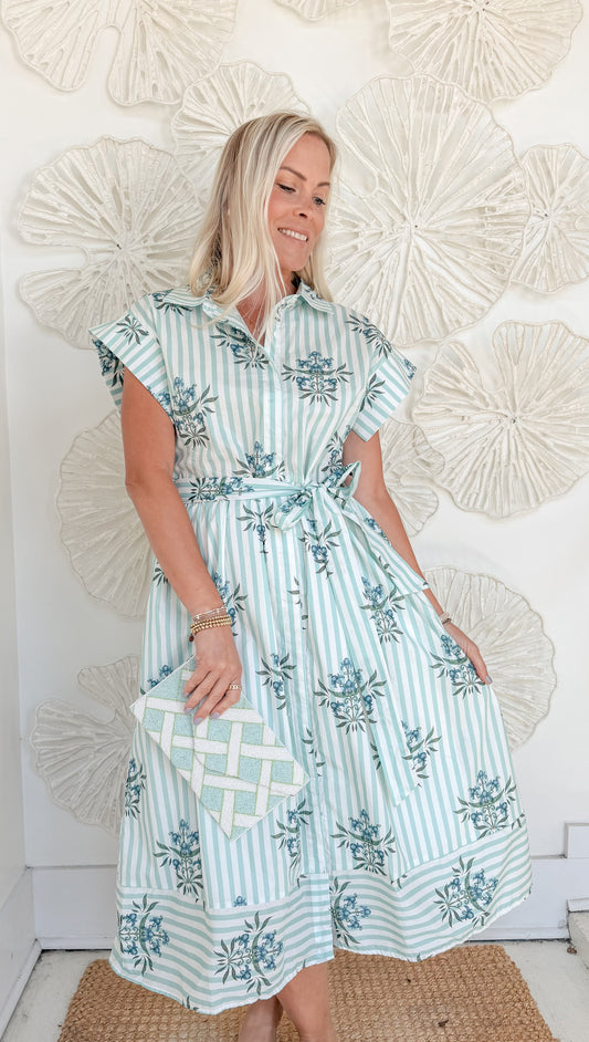 Mint Floral Collared Midi