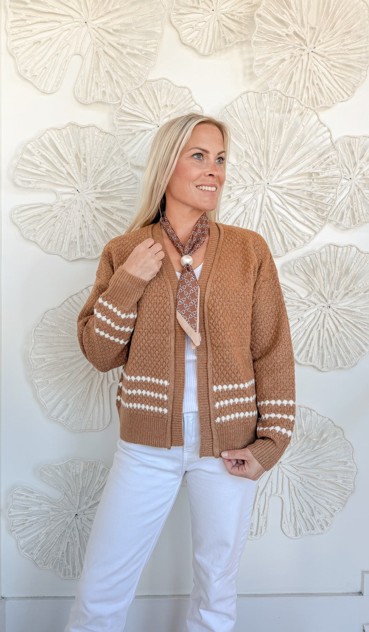 Camel Honeycomb Textured Cardigan