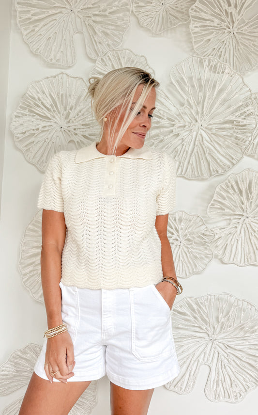 Cream Knit Collared Blouse