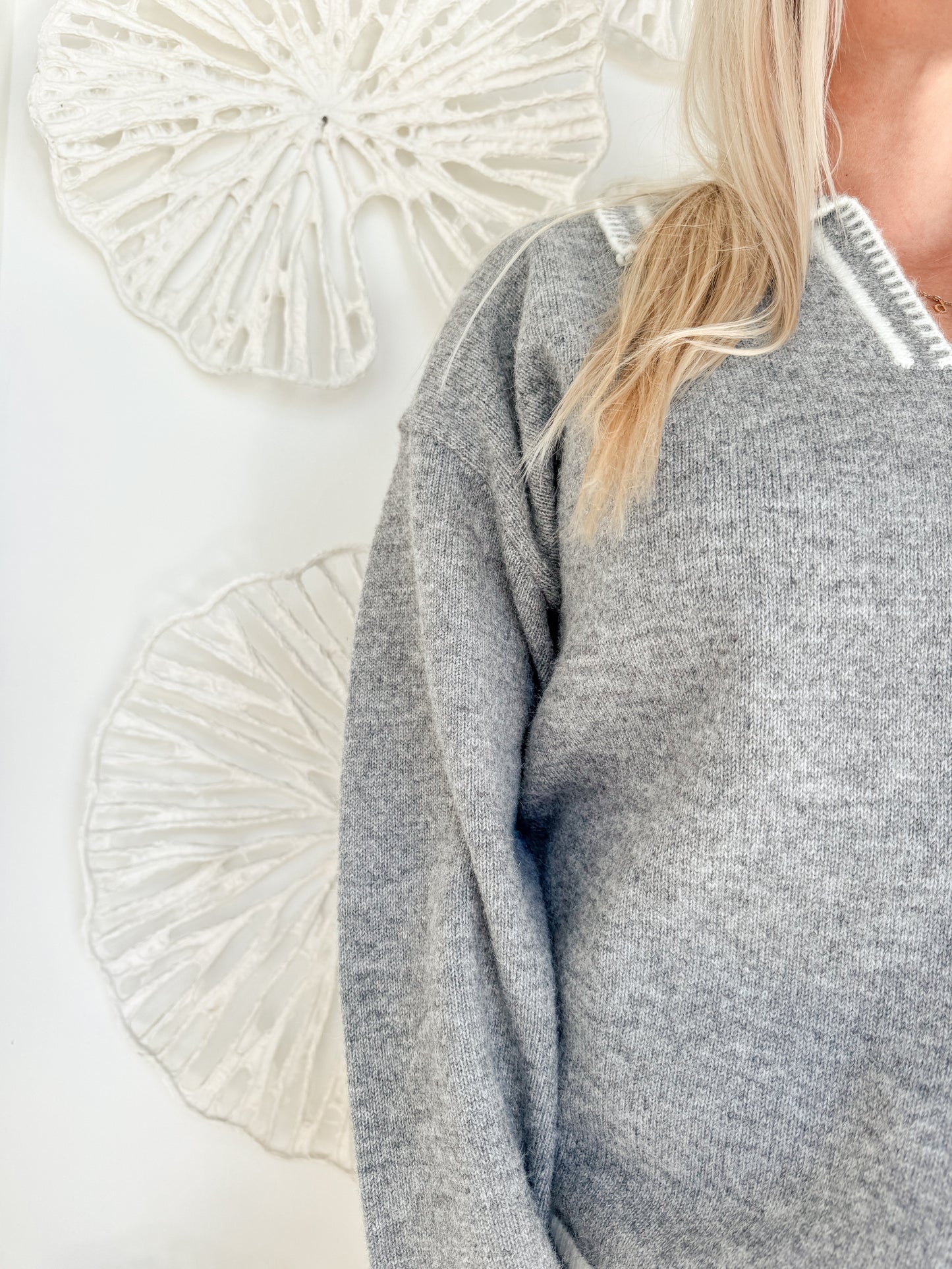 Grey Stitched Collared Sweater
