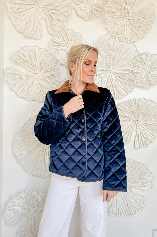 Navy Quilted Suede Jacket