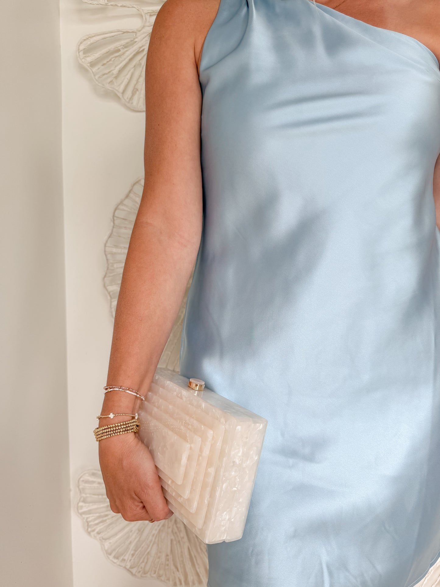 Baby Blue Satin One Shoulder Mini