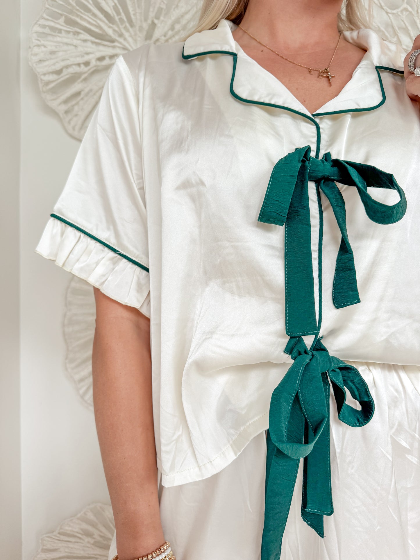 Green Satin Bow Pajamas