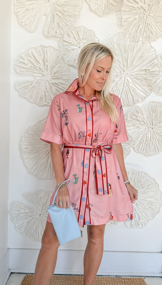 Pink Printed Collared Mini