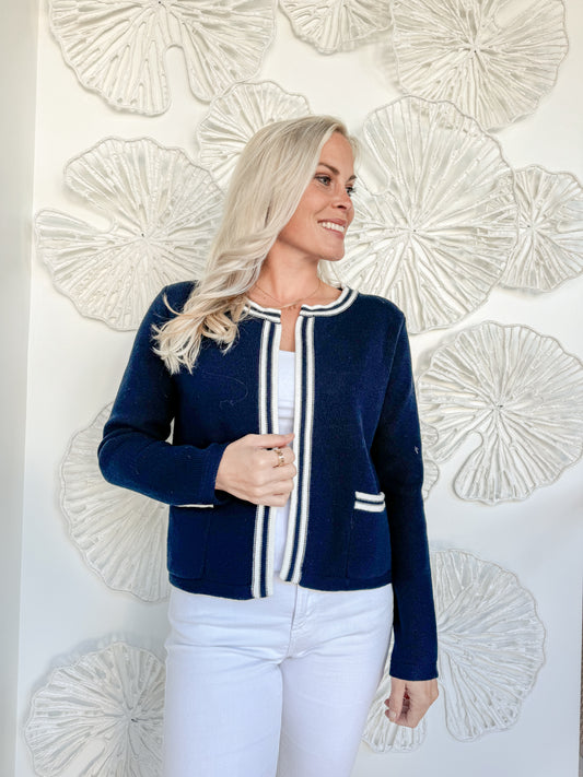 Navy Trim Cardigan