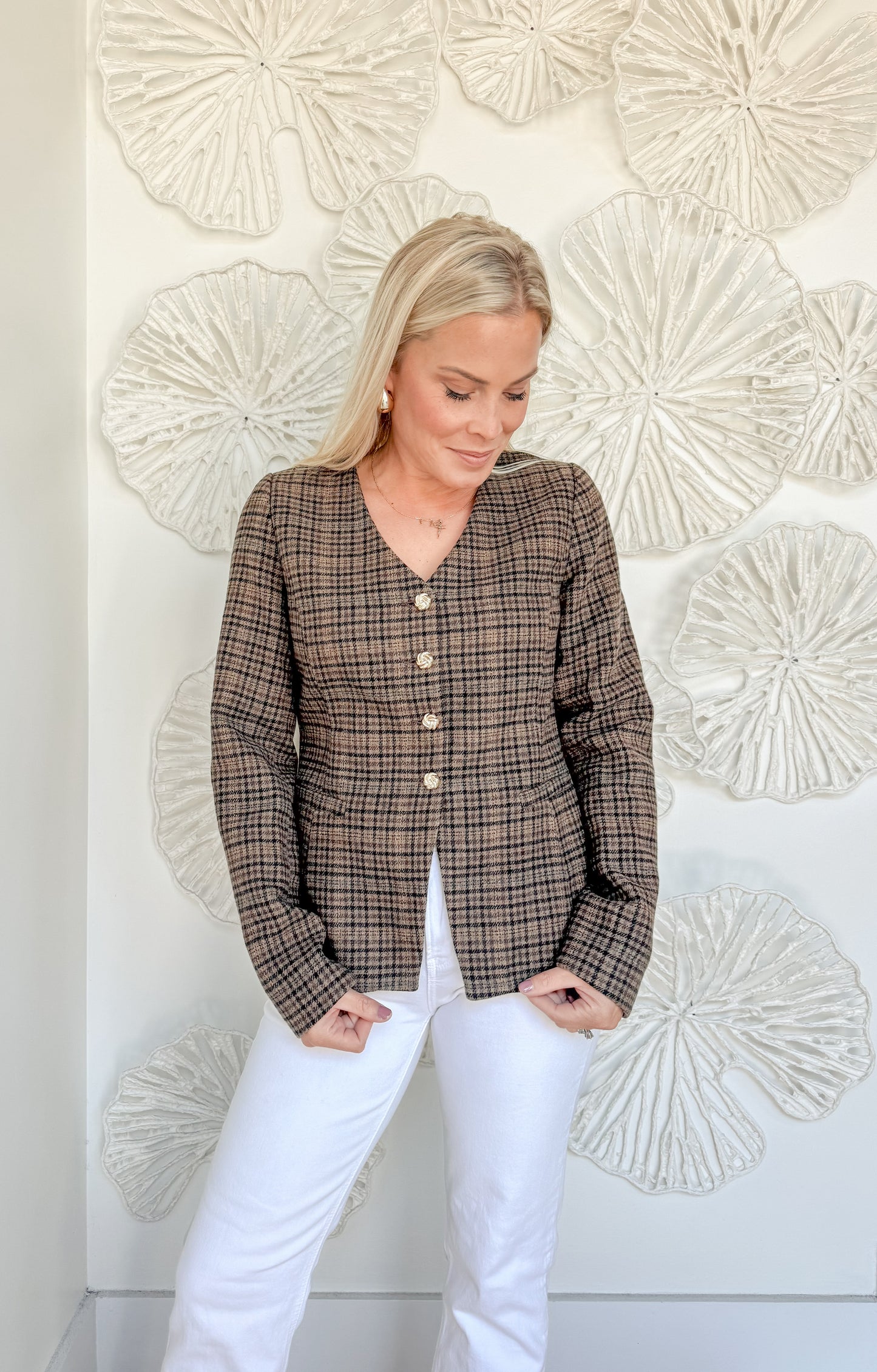 Brown Plaid Tailored Blazer