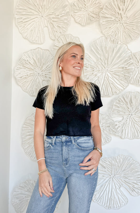 Black Cropped Knit Sweater