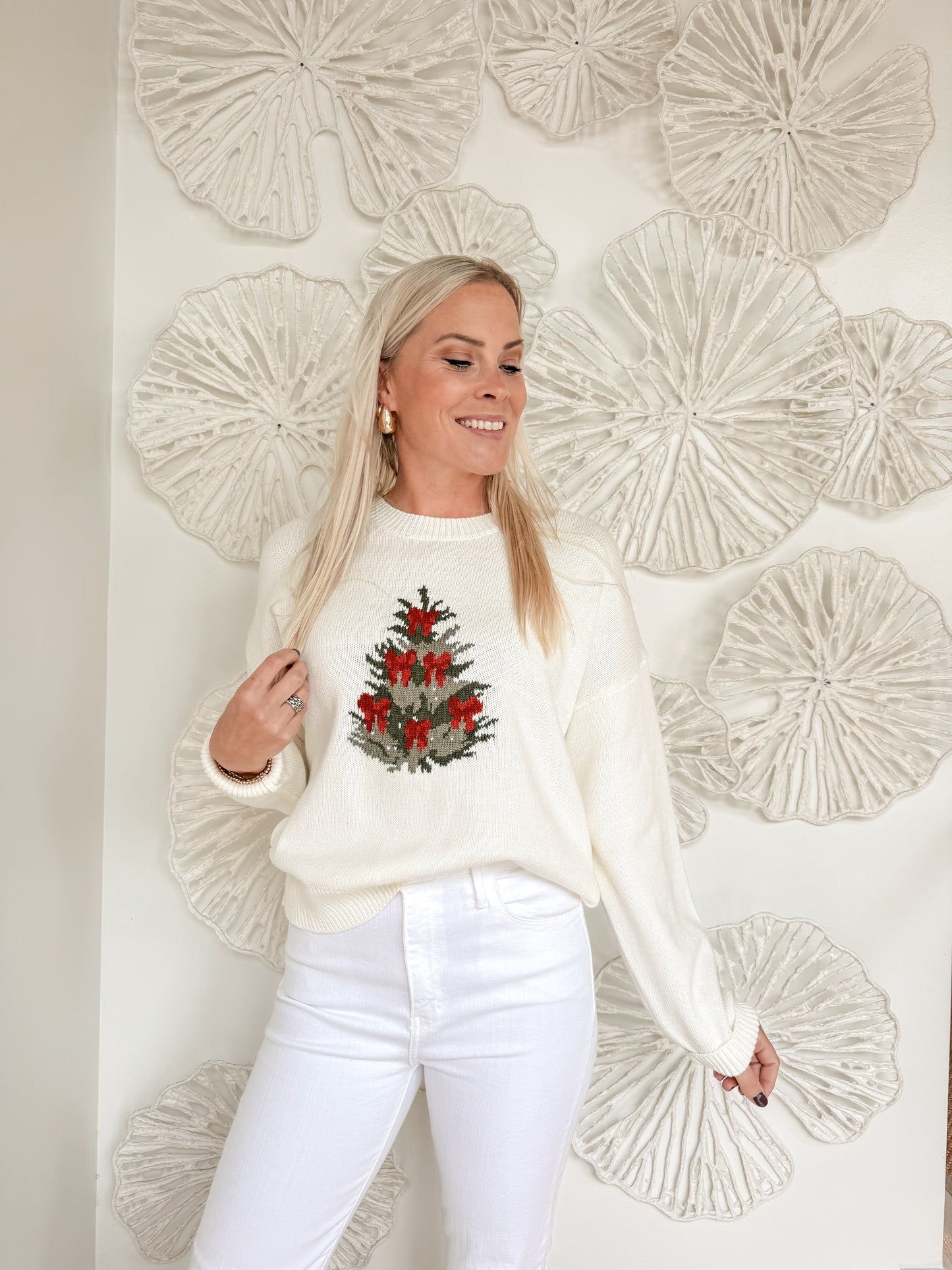 Ivory Tree Embroidered Sweater