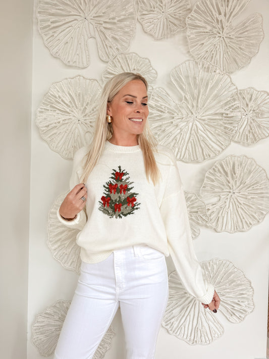 Ivory Tree Embroidered Sweater