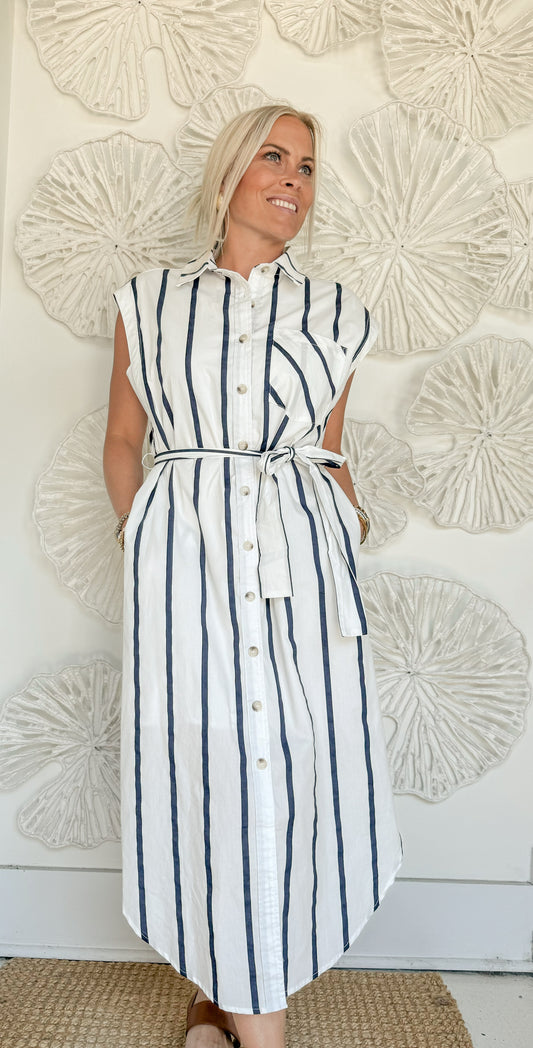 Navy Striped Tie Midi