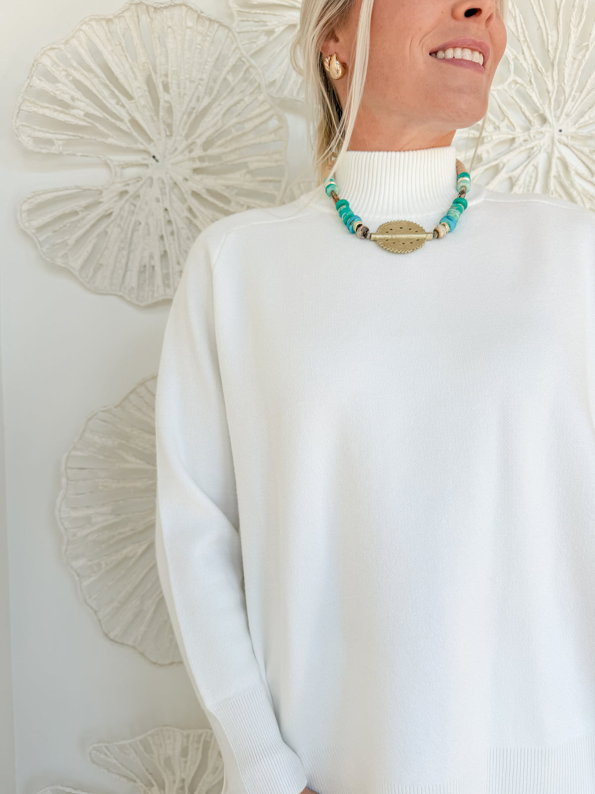 White Mock Neck Sweater