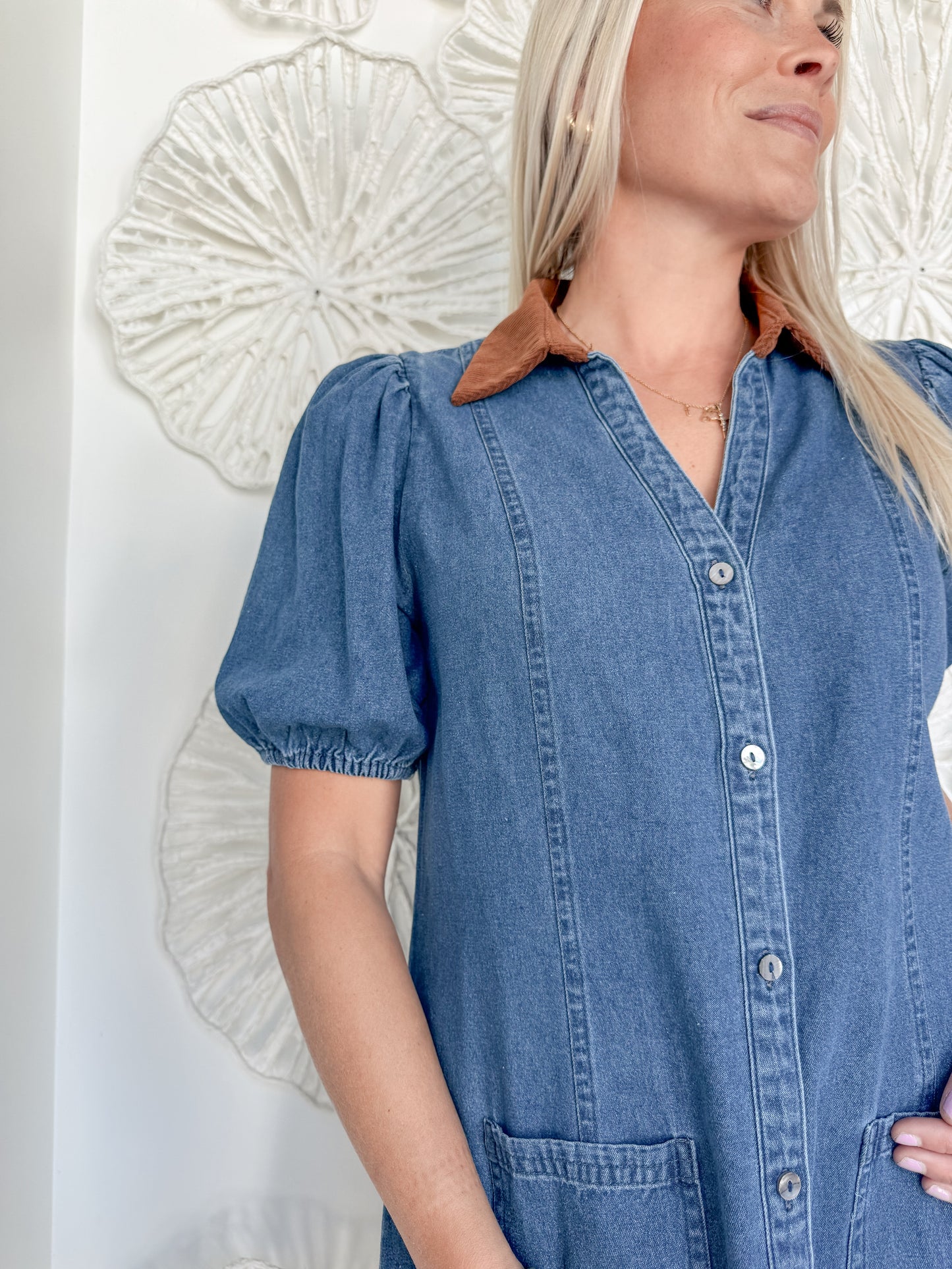 Dark Denim Suede Collared Mini