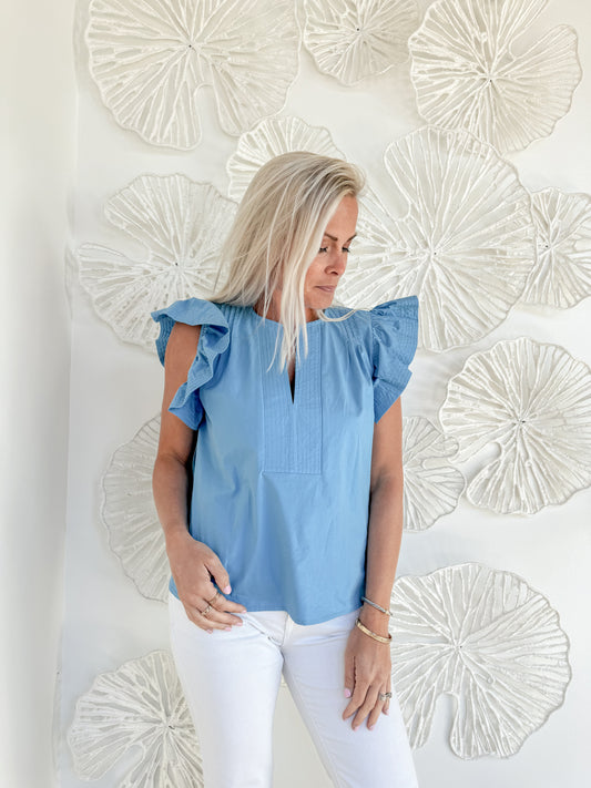 Sky Blue Flutter Blouse