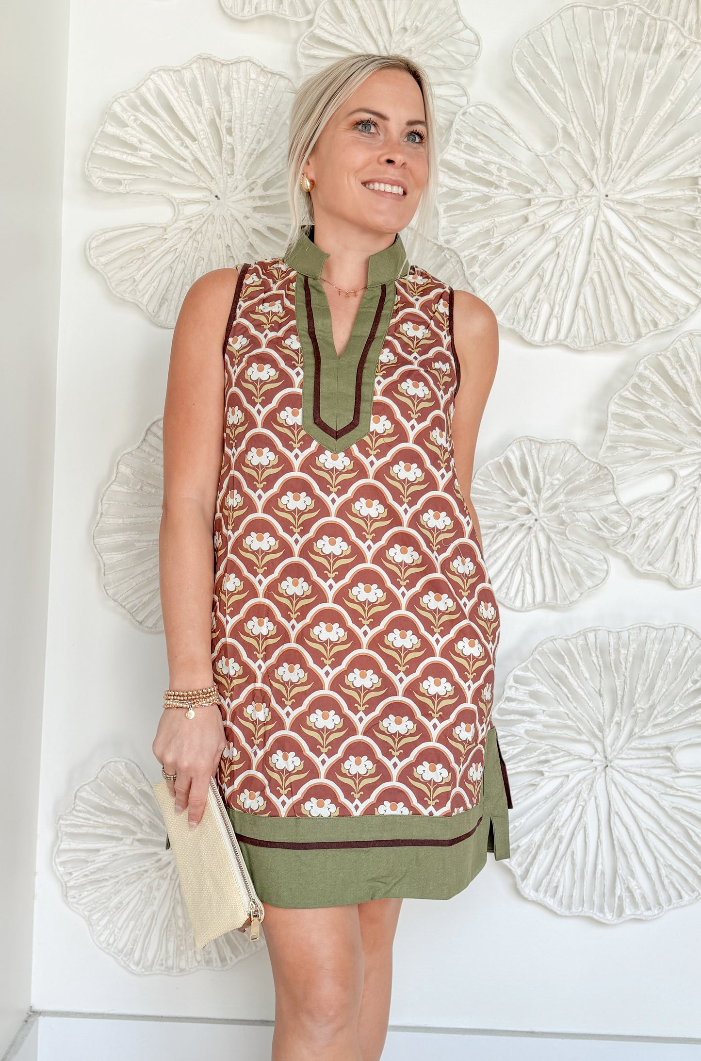 Brown Floral Print Tunic Mini