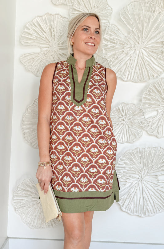 Brown Floral Print Tunic Mini