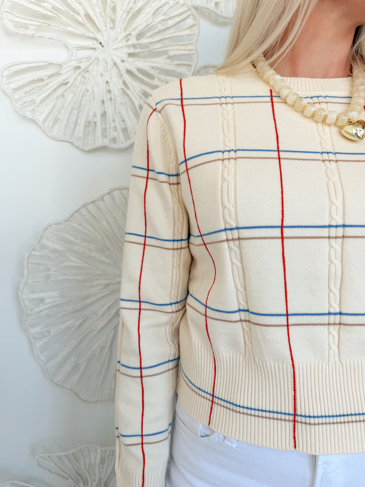 Cream Plaid Sweater