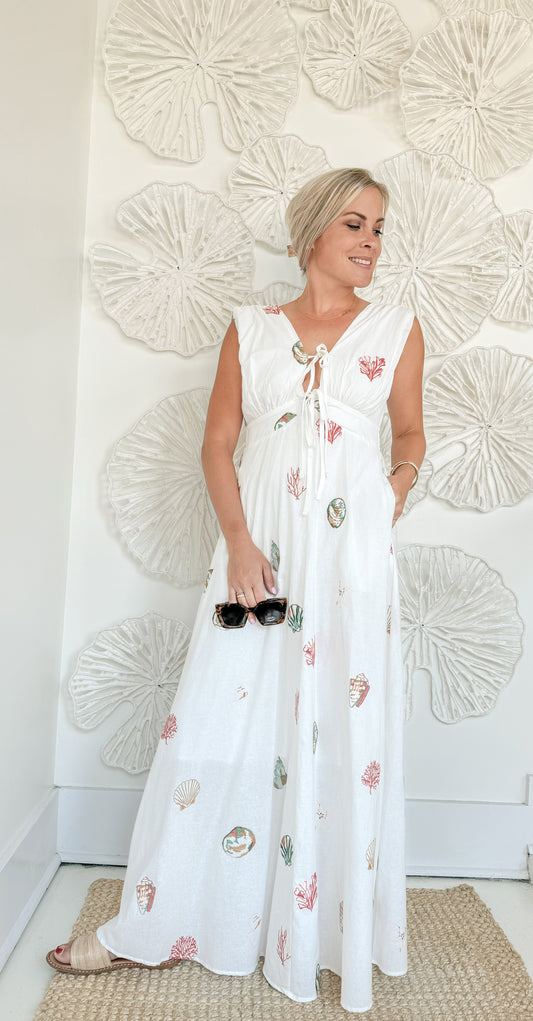 White Embroidered Shell Maxi