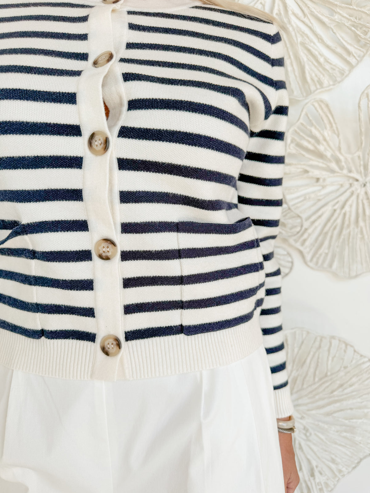 Navy Striped Button Cardigan