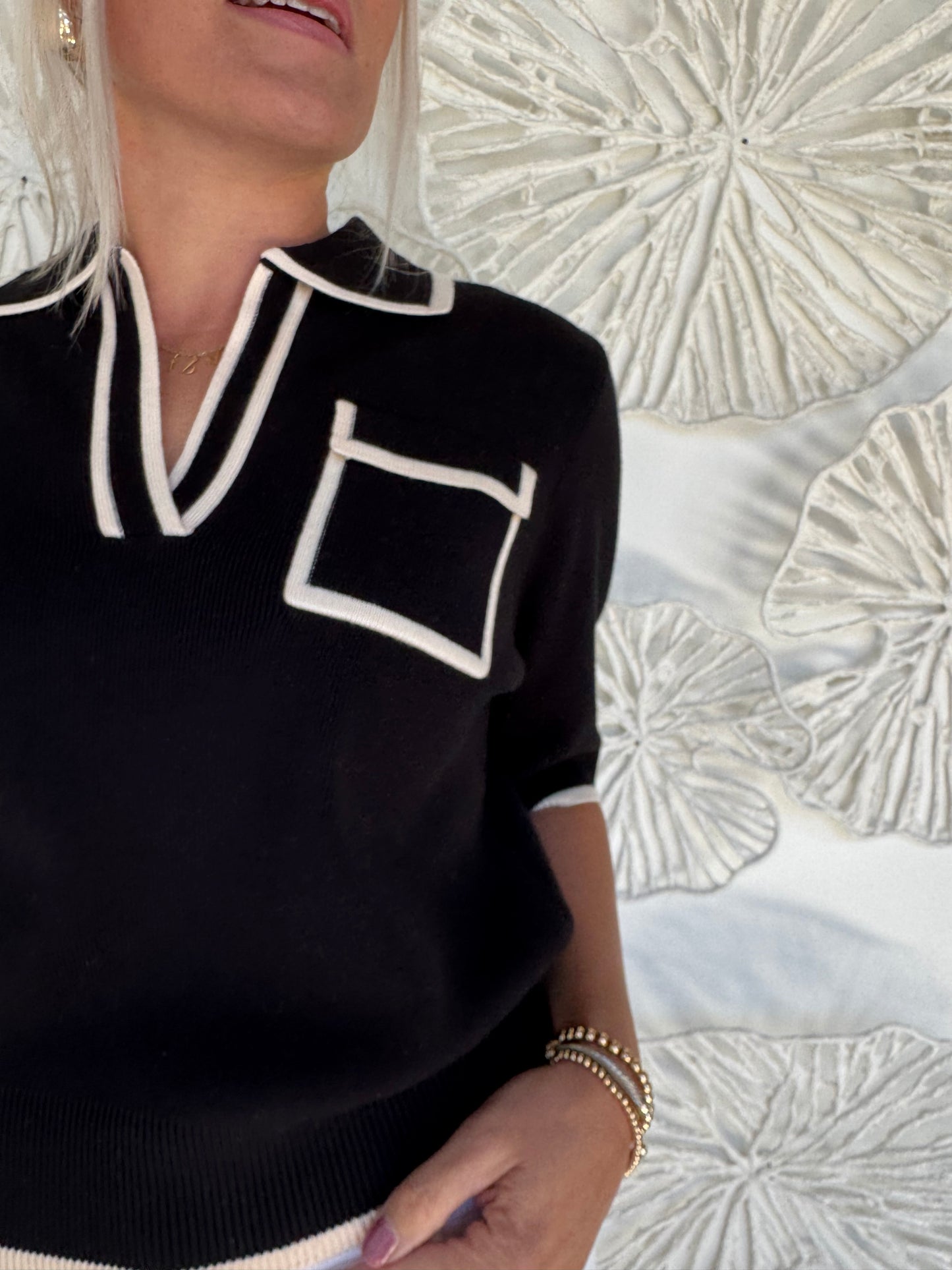 Black Short Sleeve Collared Top