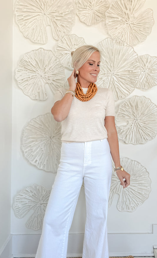 Oatmeal Short Sleeve Blouse