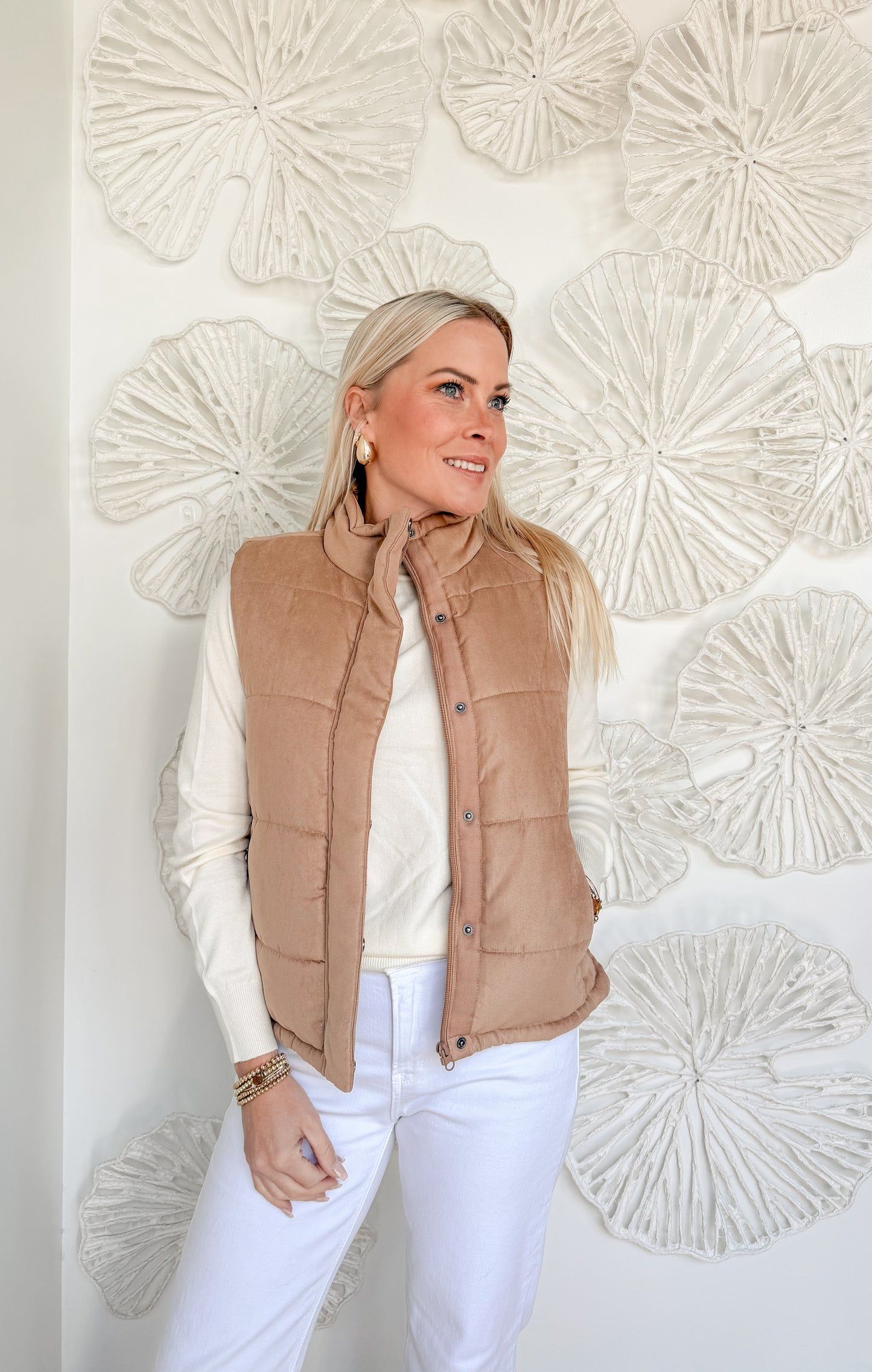 Camel Suede Puffer Vest