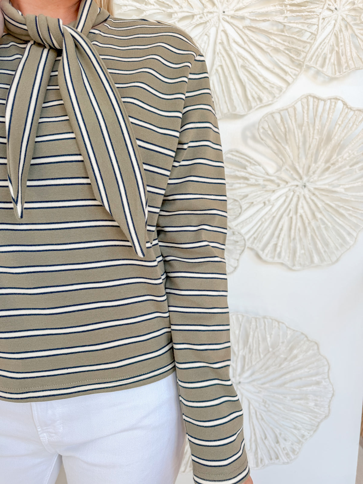 Olive Striped Neck Tie Long Sleeve
