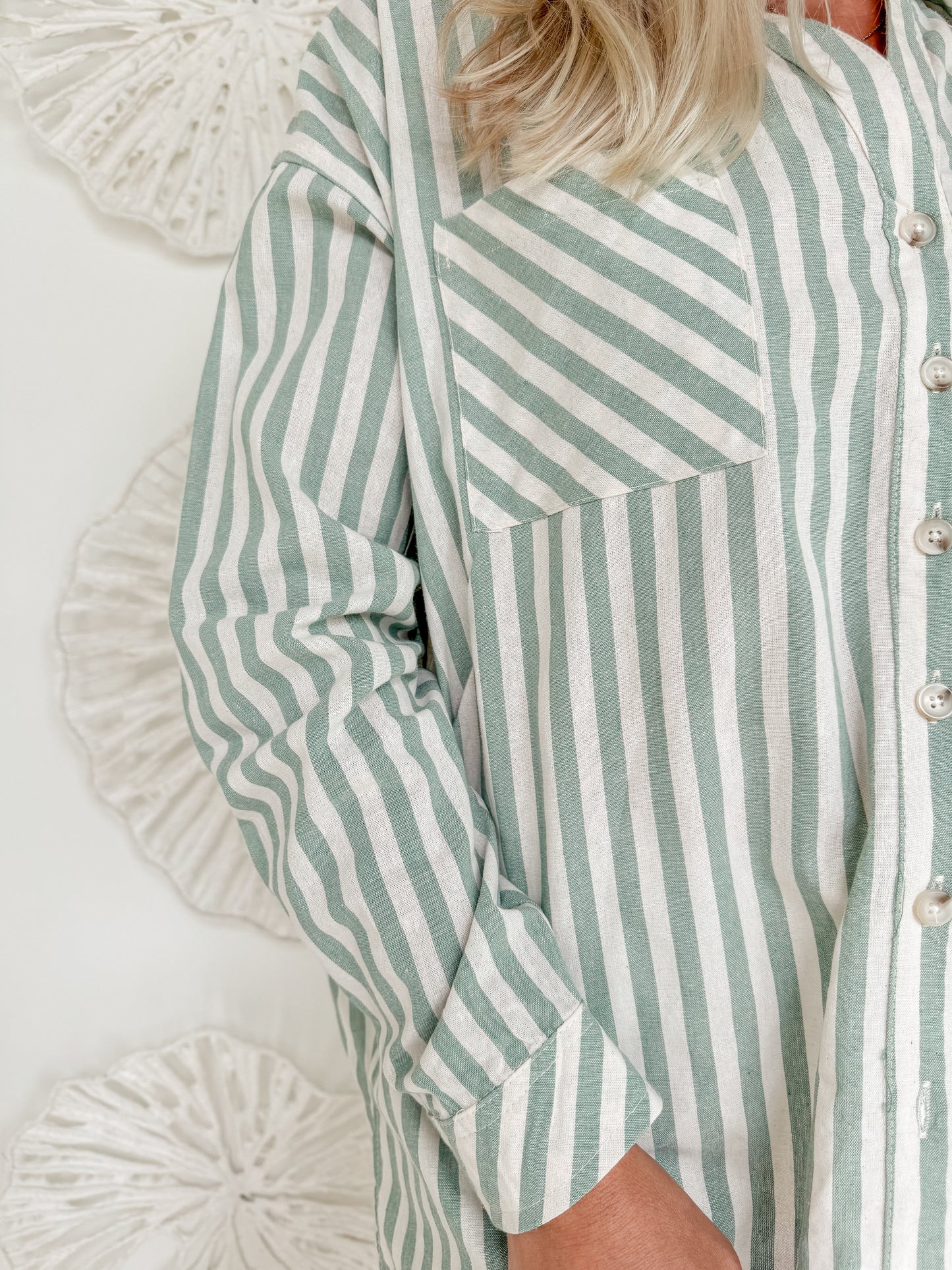 Sage Striped Button Up