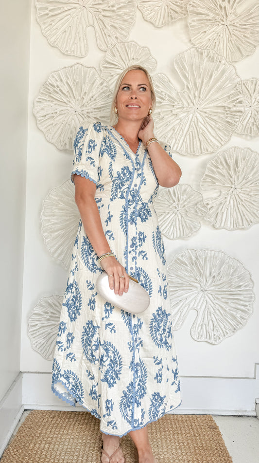Blue Paisley Printed Maxi