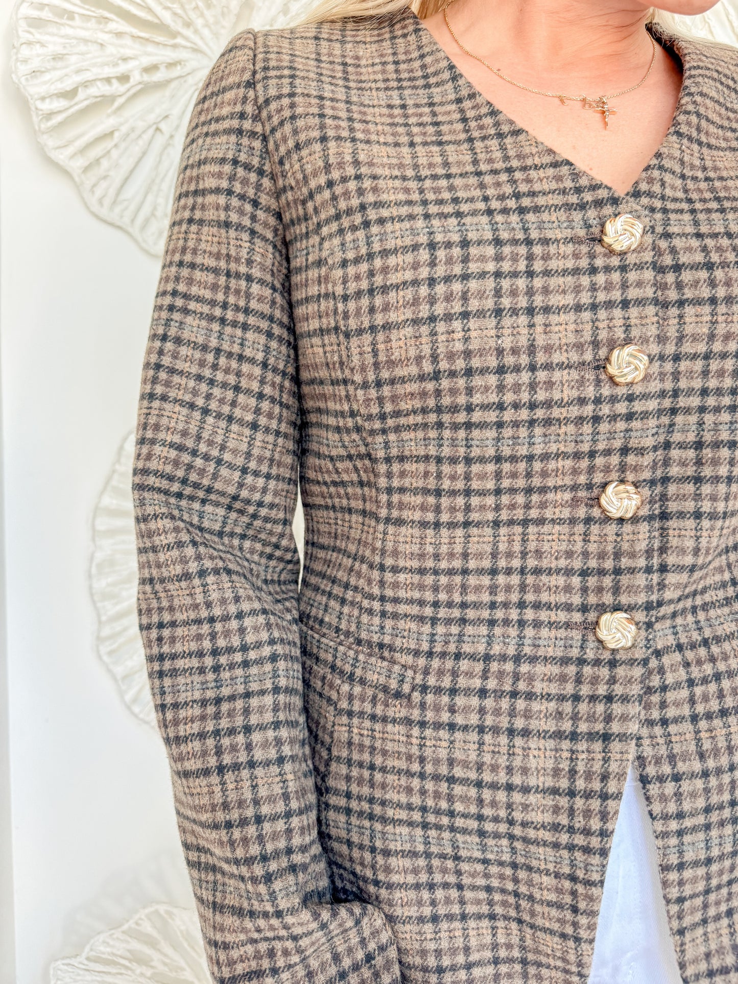 Brown Plaid Tailored Blazer