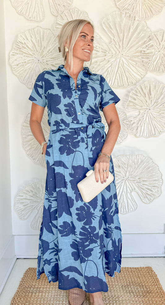 Blue Hues Printed Tie Maxi