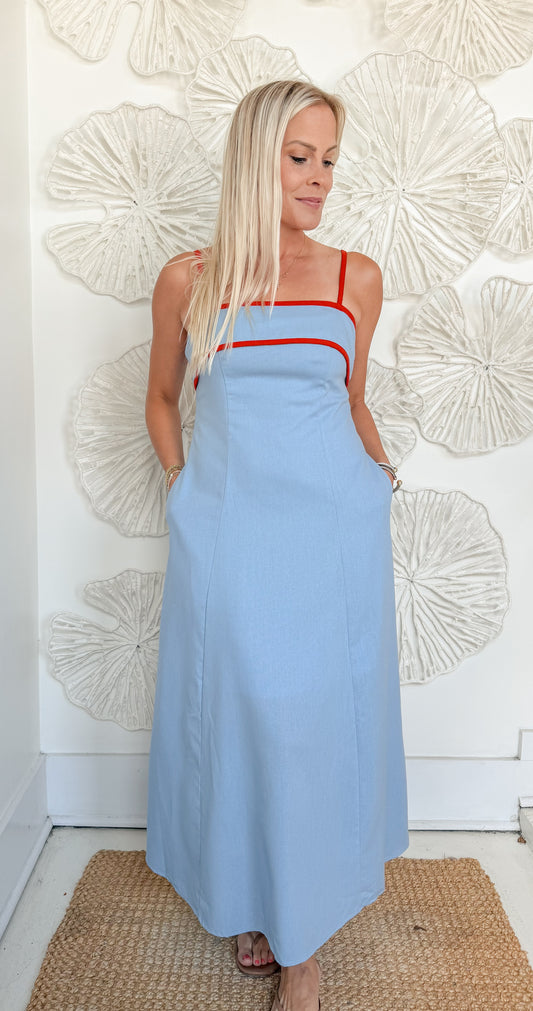 Blue Red Trim Strap Maxi