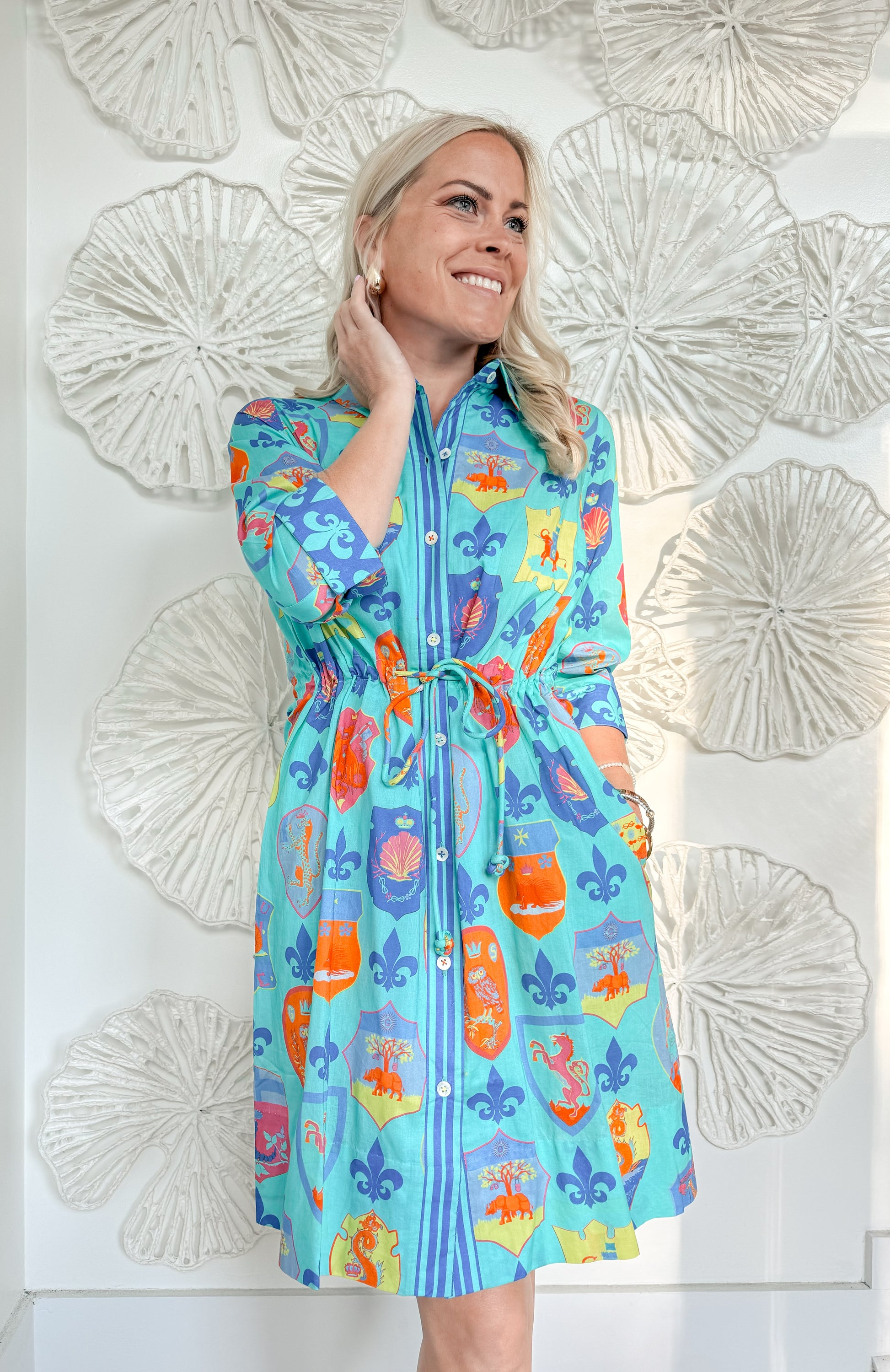 Gretchen Scott Blue Crest Print Mini blueheronboutique Gretchen Scott Blue Crest Print Mini blueheronboutique