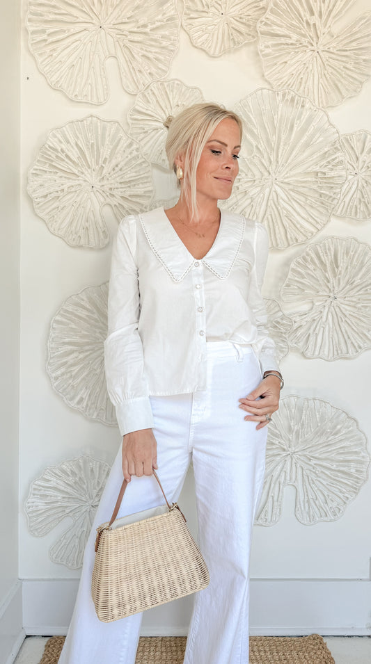 White Collared Detail Blouse