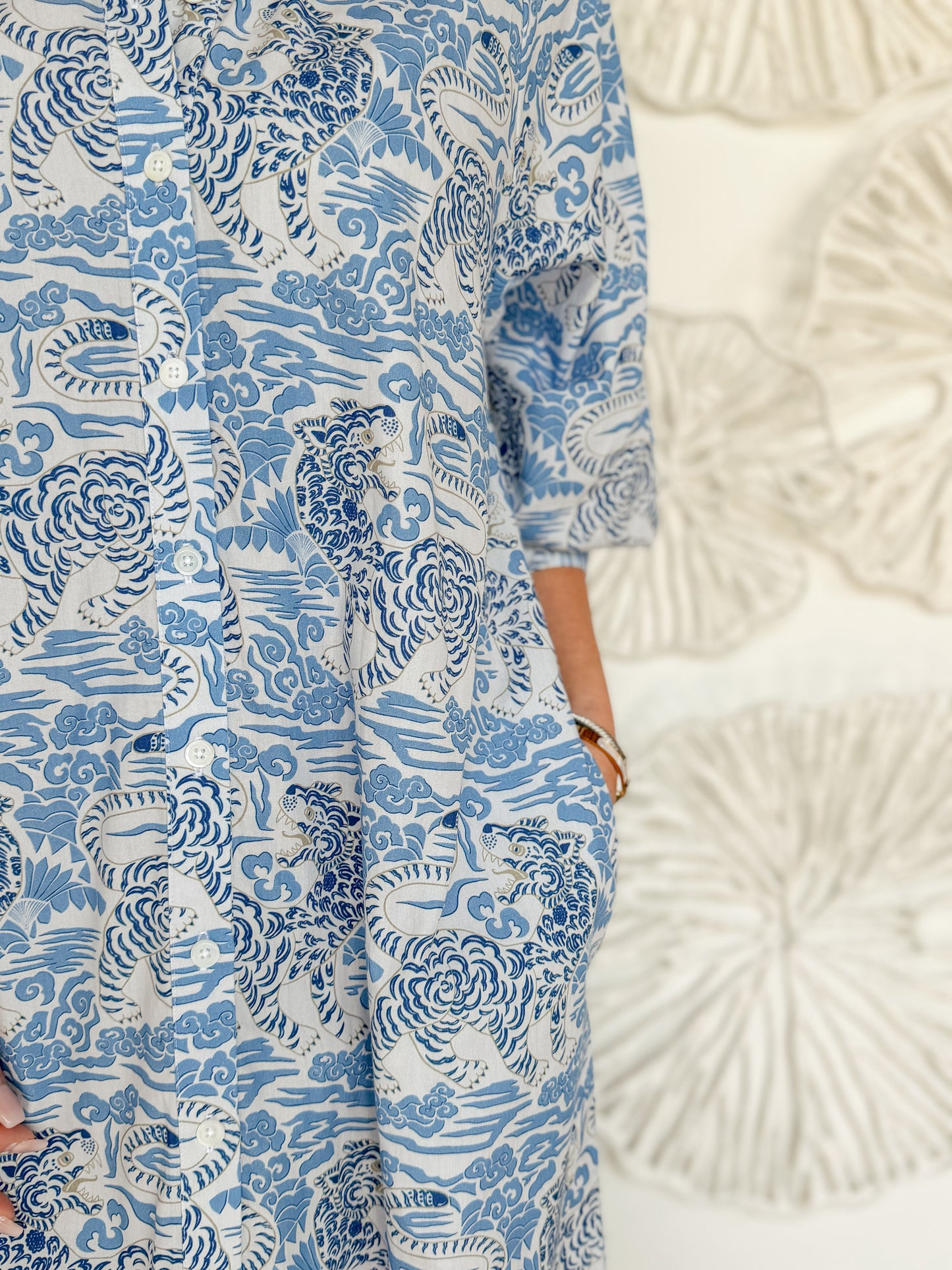 Blue Tiger Print Long Sleeve Maxi