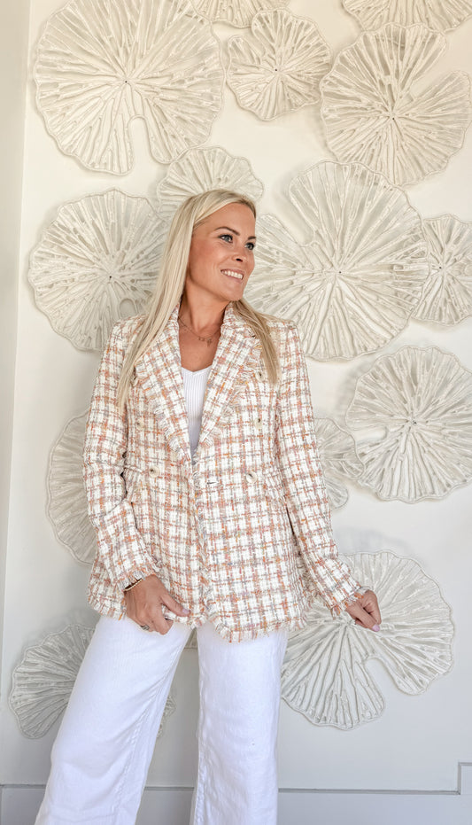 Multi Frayed Tweed Detail Blazer