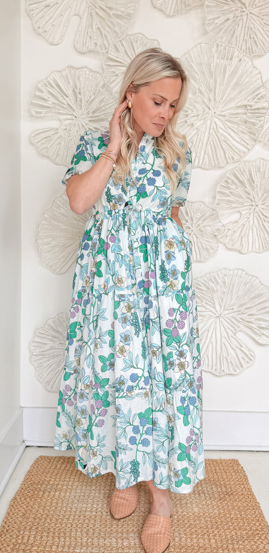 The Steph Waist Tie Block Print Maxi