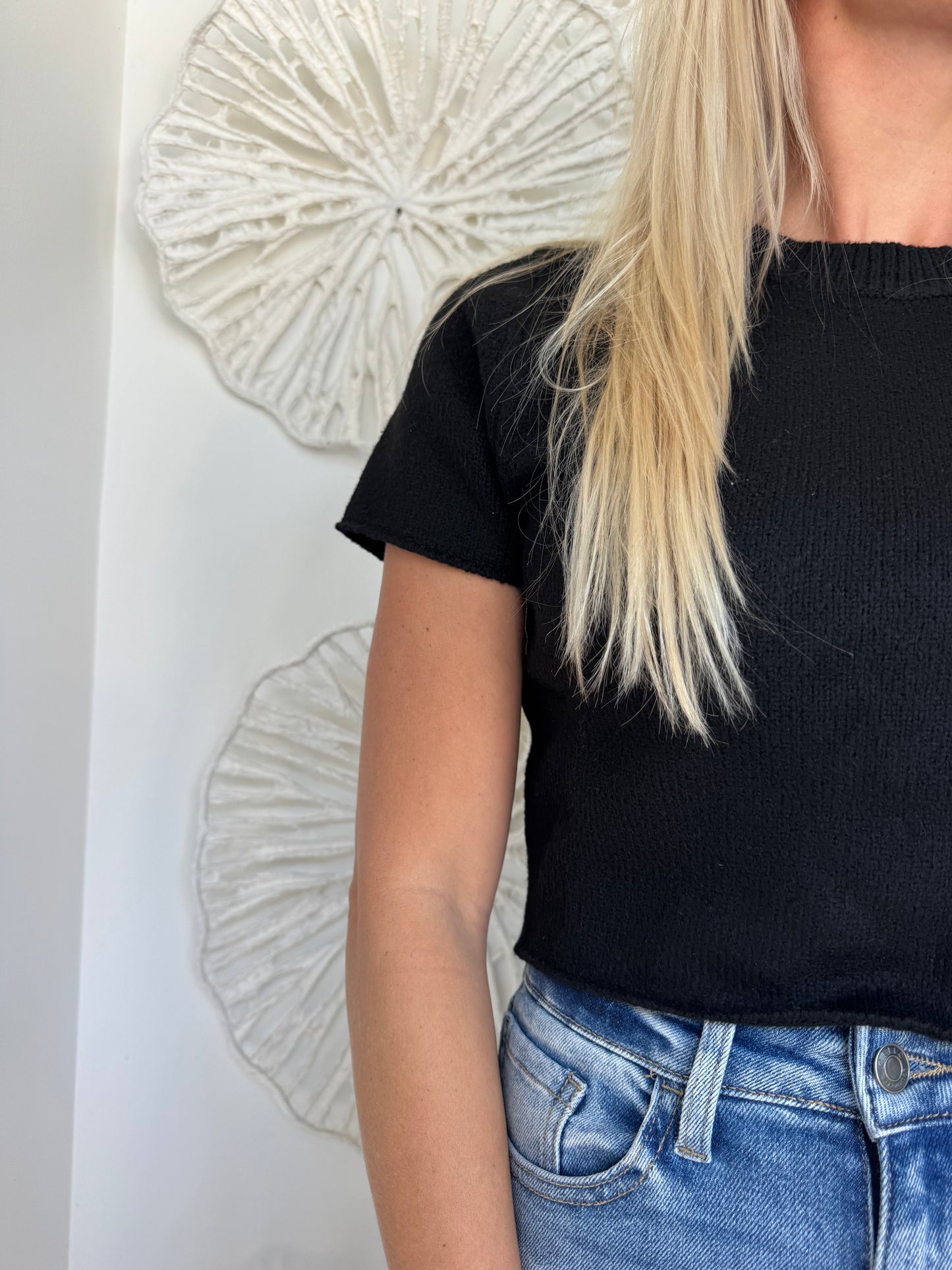 Black Cropped Knit Sweater