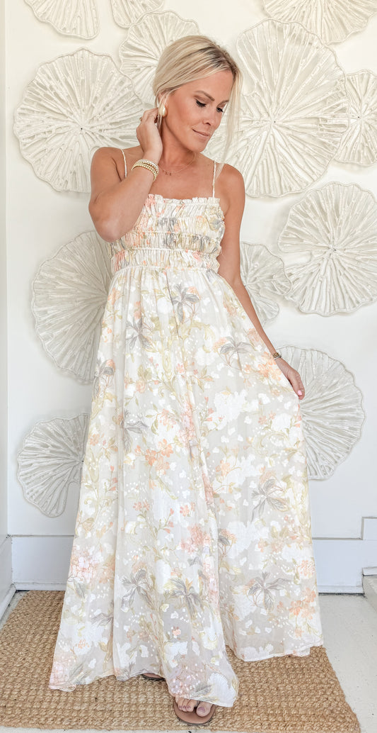 Yellow Multi Print Smocked Maxi