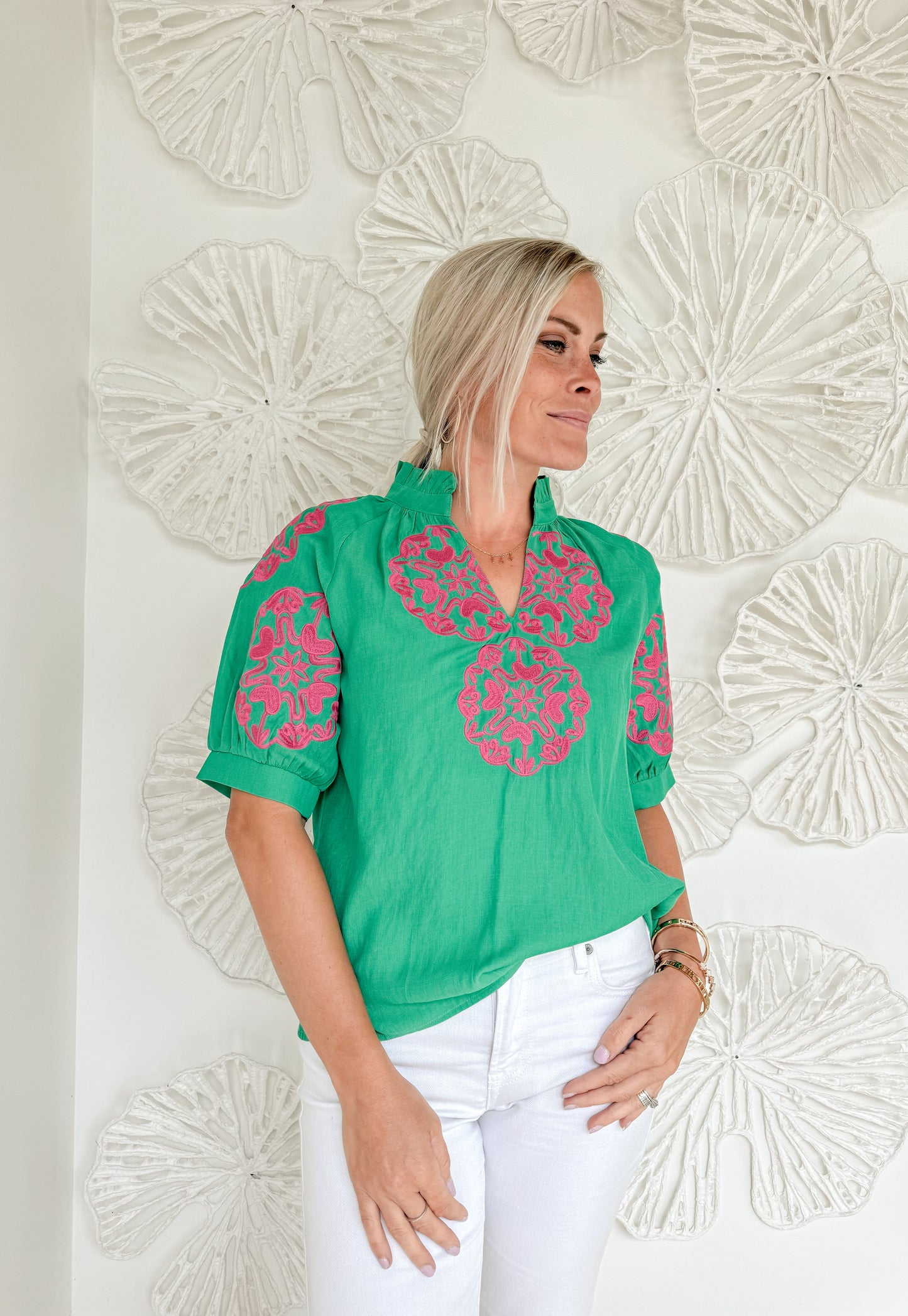 Green/Pink Embroidered Blouse