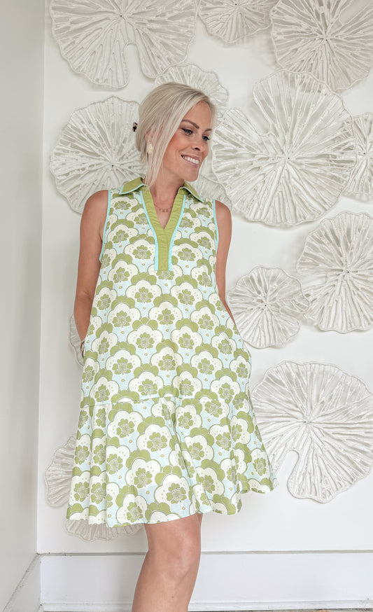 Chartreuse Floral Collared Mini